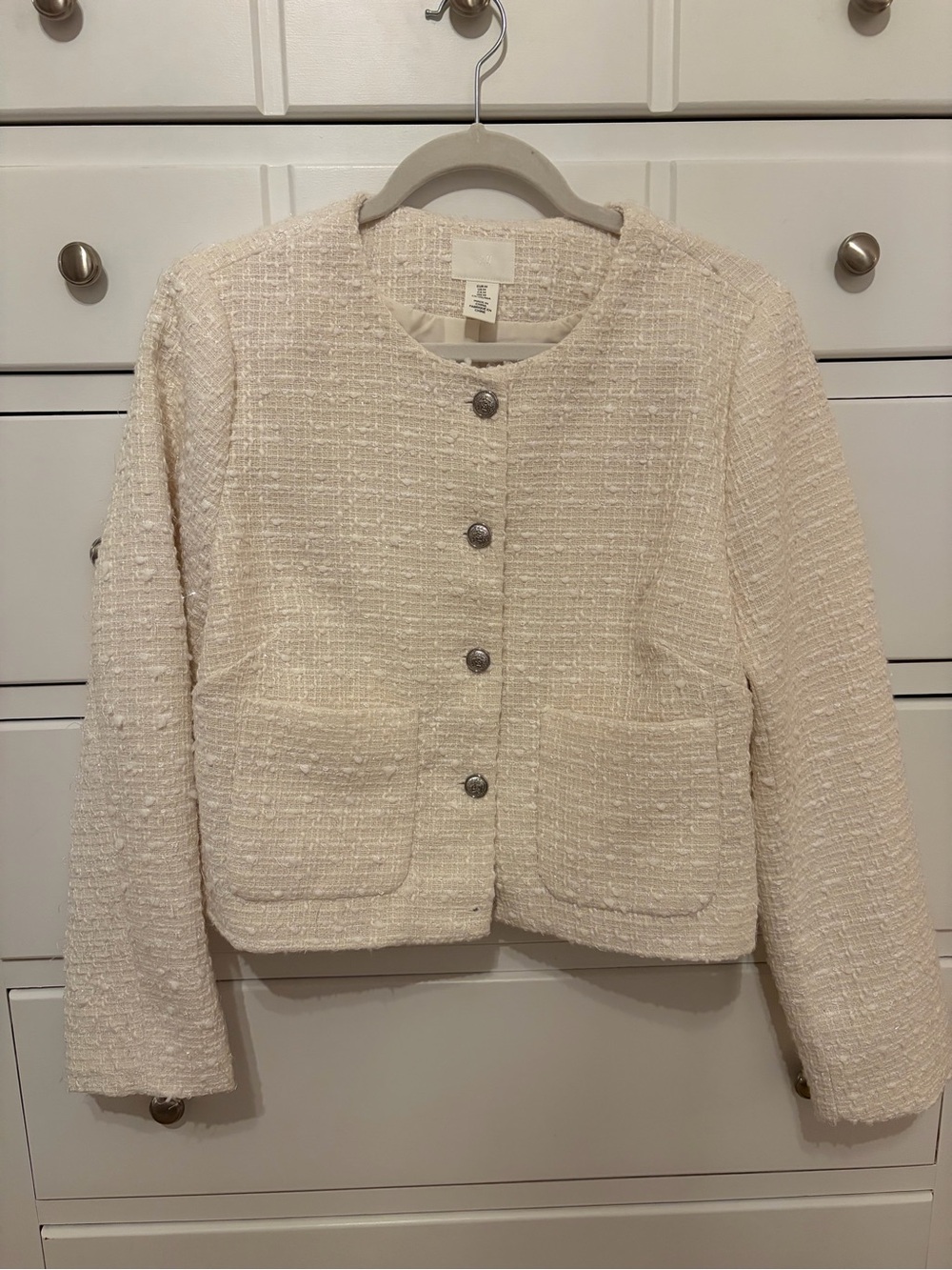 H&M Women's Cream Tweed Button-Front Jacket